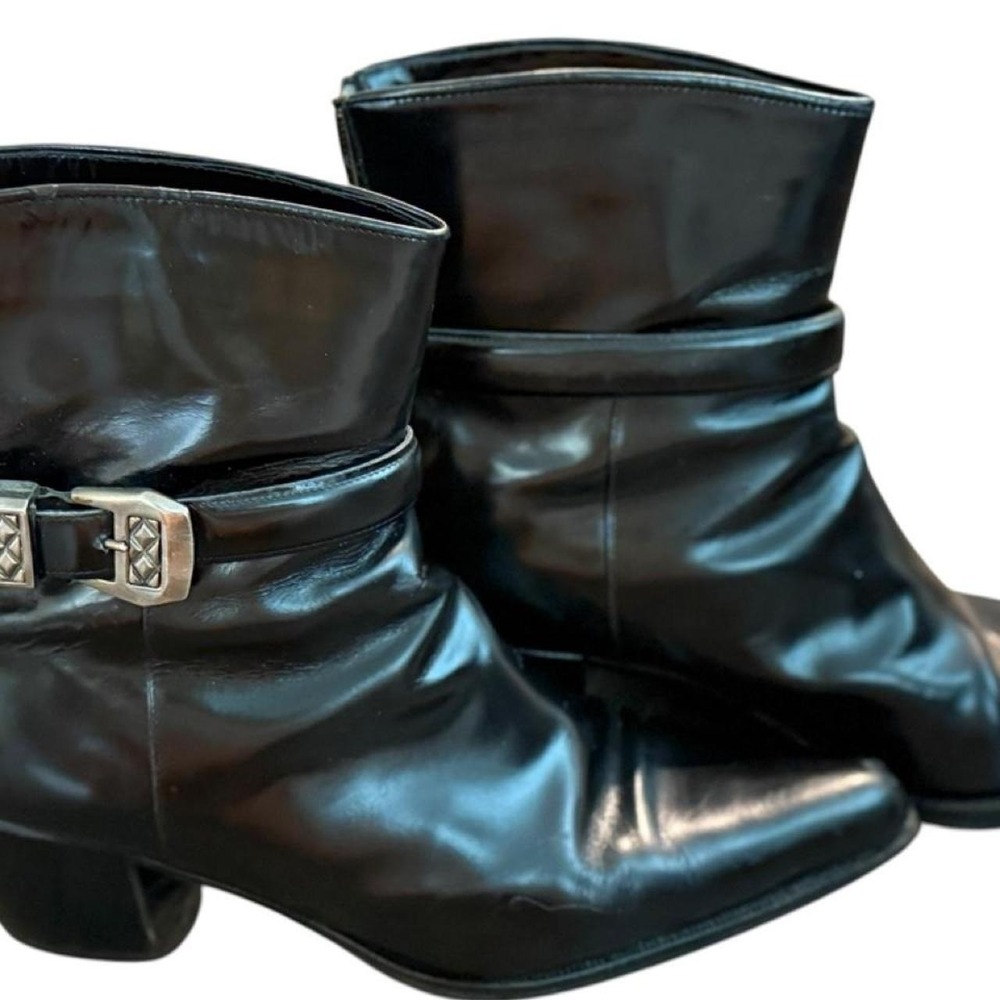 Boho western Neiman Marcus Via Spiga black leather boots silver buckle size 91/2 - Picture 3 of 6